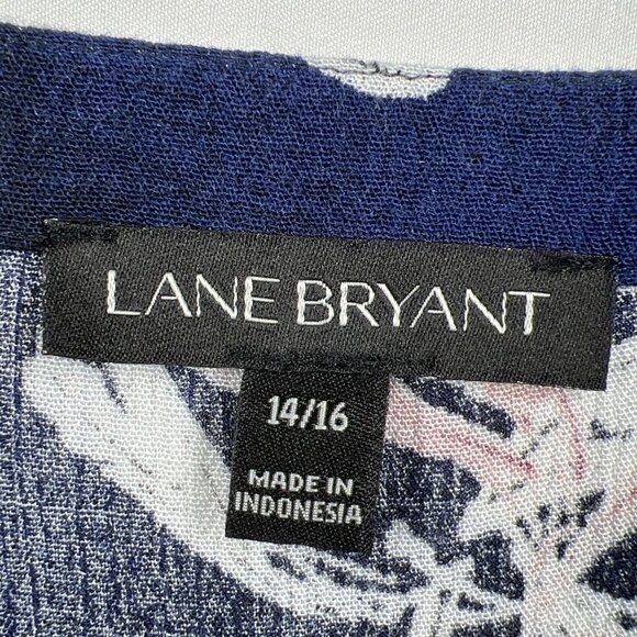 Lane Bryant Womens Blouse 14/15 Blue Floral Embroidered Long Sleeves Button Neck - Picture 3 of 9